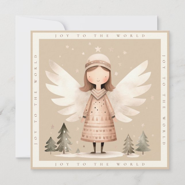 Cartão de Feriado Plano de Foto Beige Rustic Angel (Frente)