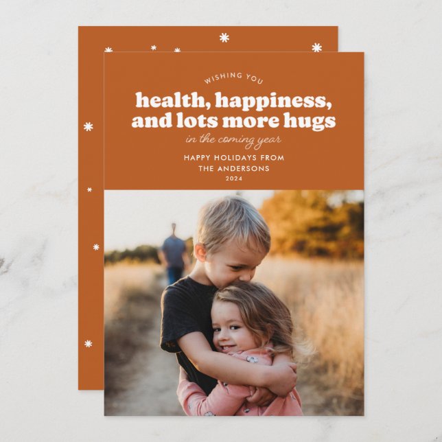 Cartão de Feriado (Rust) De Muitos Mais Hugs (Frente/Verso)