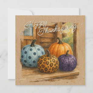 Cartão de Feriado Rustic Colorful Fall Pumpkins