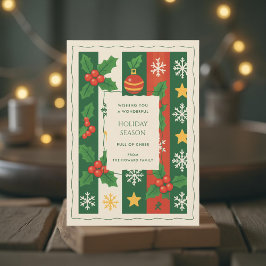 Cartão de Feriado Verde Vermelho Cinzento Branco S