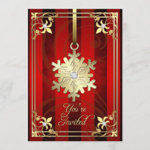 Cartão de Feriado Vermelho Glamoroso Snowflake