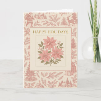 Cartão de Férias Antigo com Poinsettias Rosa