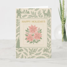 Cartão de Férias Antigo com Poinsettias Rosa & Mad