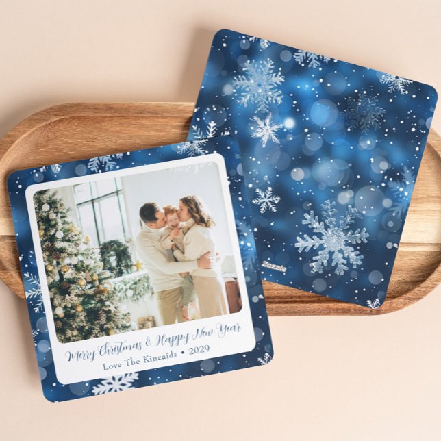 Cartão de Férias Azul Elegante com Floco de Neve c (Criador carregado)