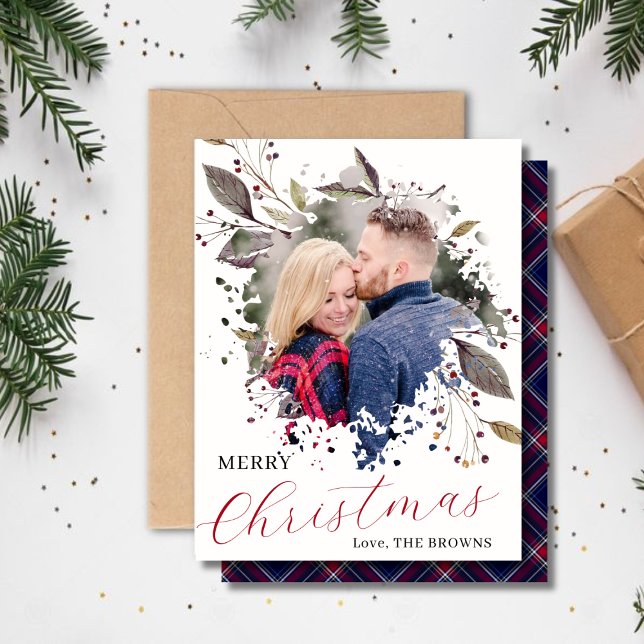 Cartão de Férias Chapado de Foto Vermelho e Azul d (Criador carregado)