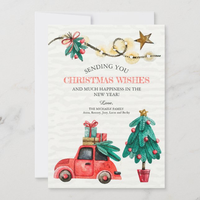 Cartão de Férias com Detalhes da Aquarela Natal (Frente)