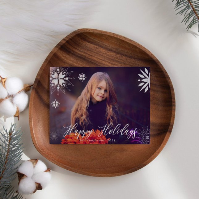 Cartão de Férias com Foto Brilho Floco de Neve Pra (Criador carregado)