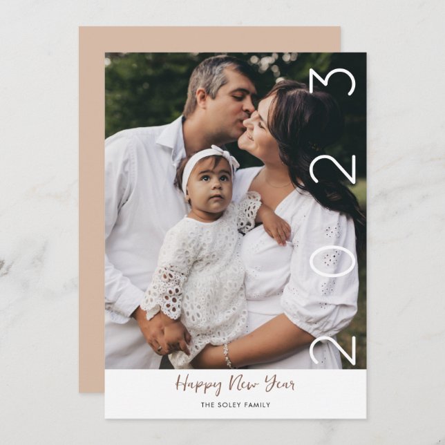 Cartão de Férias com Foto de Ano Novo Feliz Roteir (Frente/Verso)