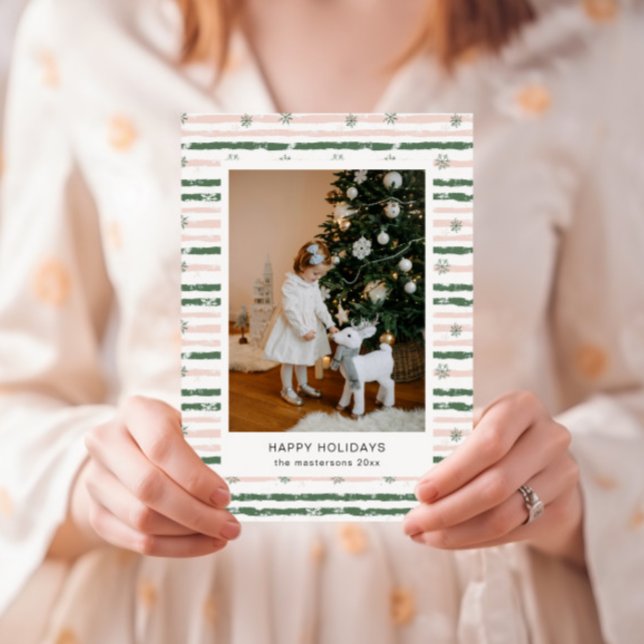 Cartão de Férias com Foto de Listras Rosa e Verde (Criador carregado)