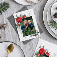 Cartão de Férias com Foto de Moldura de Poinsettia