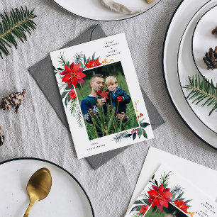 Cartão de Férias com Foto de Moldura de Poinsettia