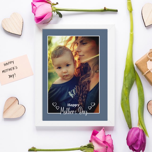Cartão de férias com fotos do dia de as mães azul (Criador carregado)