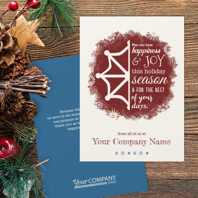 Cartão de Férias Comerciais Burgundy & Blue Snowfl (red and blue company holiday greeting cards)