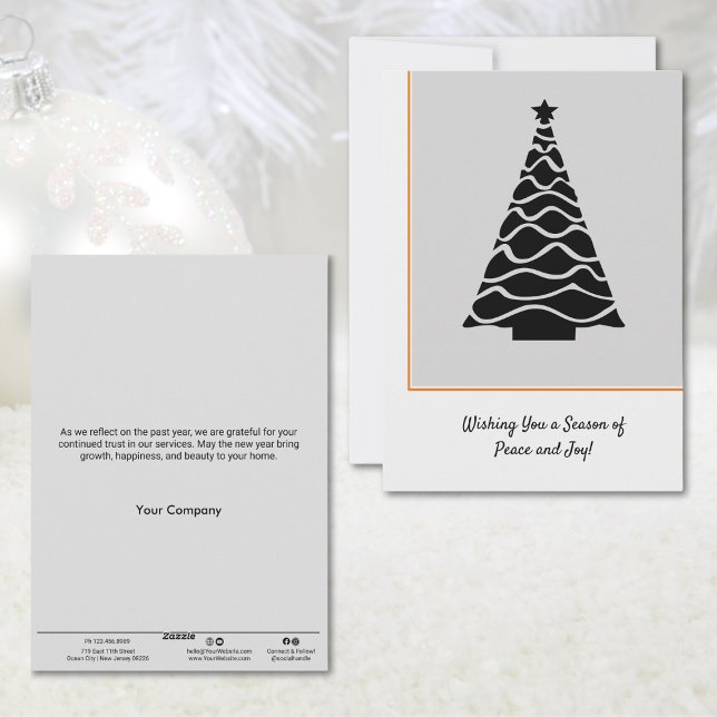 Cartão de Férias Comerciais da Árvore de Natal Pre (Black & Gray Christmas Tree Business Holiday Card)