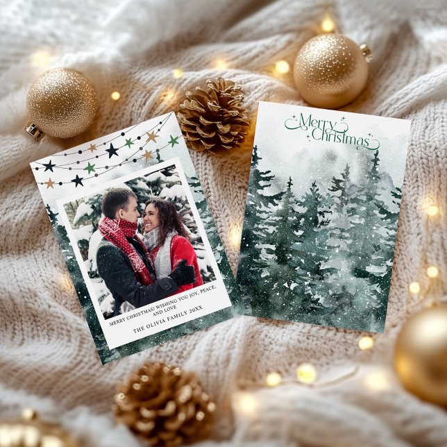 Cartão de Férias da Árvore de Natal da Família Ele (Elegant Family Photo Christmas Tree Holiday Card)