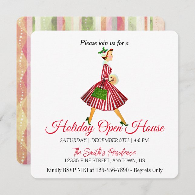 Cartão de Férias da Árvore de Natal da Retro-Lady (Frente/Verso)