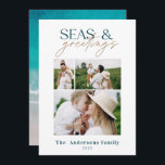 cartão de férias da família de praia do oceano mod<br><div class="desc">design de cartão de natal na moda com a combinação de tendências de fontes em negrito e script,  espaço para a sua foto escolhida na frente com a praia e o gráfico do mar ao contrário</div>