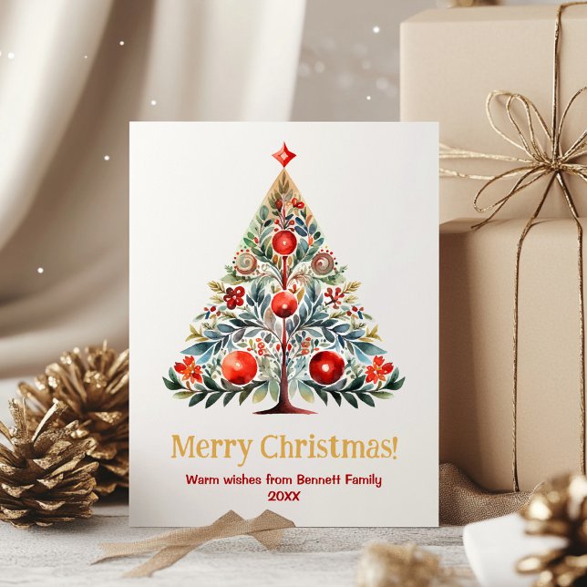 Cartão de férias da família Feliz Natal (Understated elegance for the holidays 🌟 Watercolor tree vibes, Scandinavian chic 🎁)