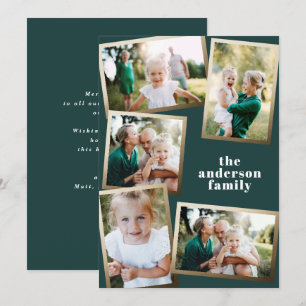 Cartão de férias da família multi-foto de ouro