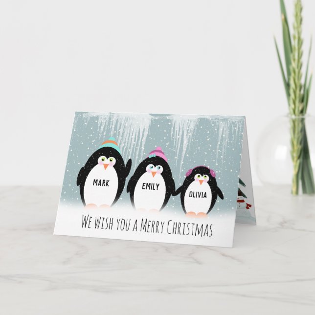 Cartão de Férias da Família Penguin Natal (Frente)