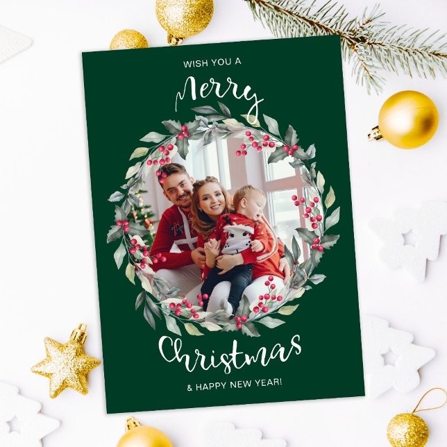 Cartão de Férias da Família Verde Feliz de Natal (Criador carregado)