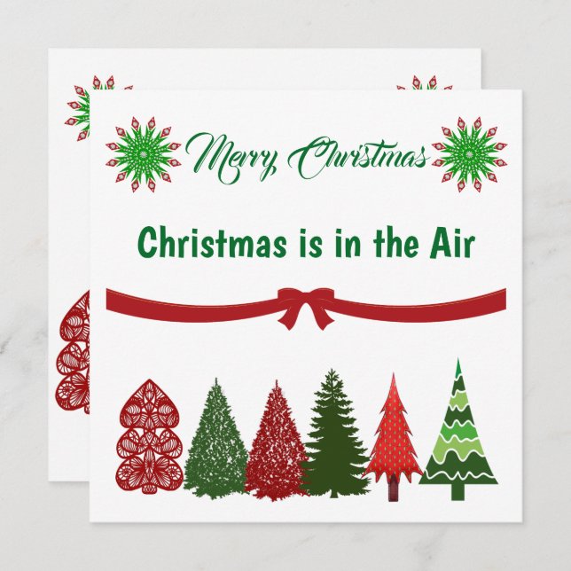 Cartão de Férias das Árvores de Natal Verde e Verm (Frente/Verso)
