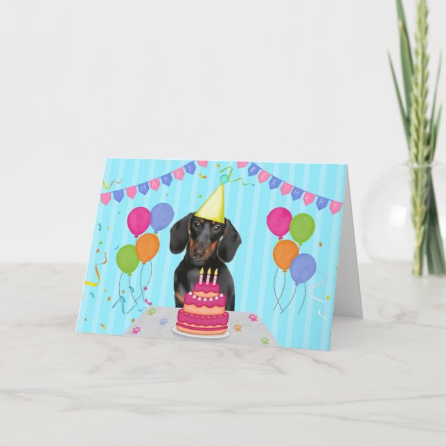 Cartão de Férias de Aniversário Dachshund (Frente)
