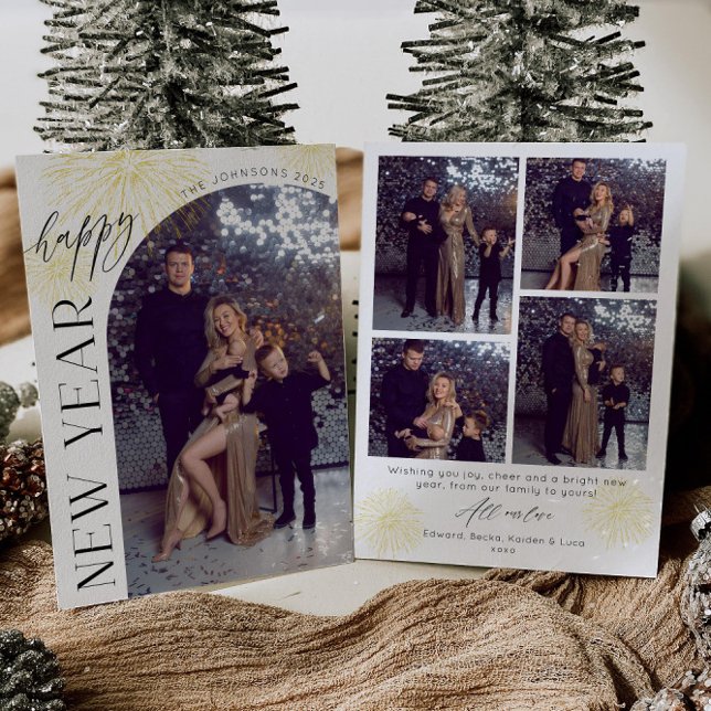 Cartão de Férias de Ano Novo com Foto de Arco e Fo (Criador carregado)