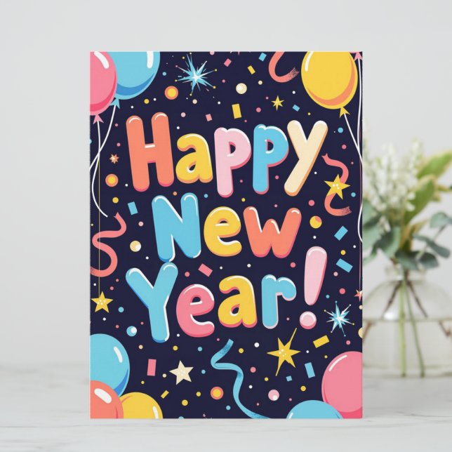 Cartão de Férias de Ano Novo Feliz (Em pé/Frente)