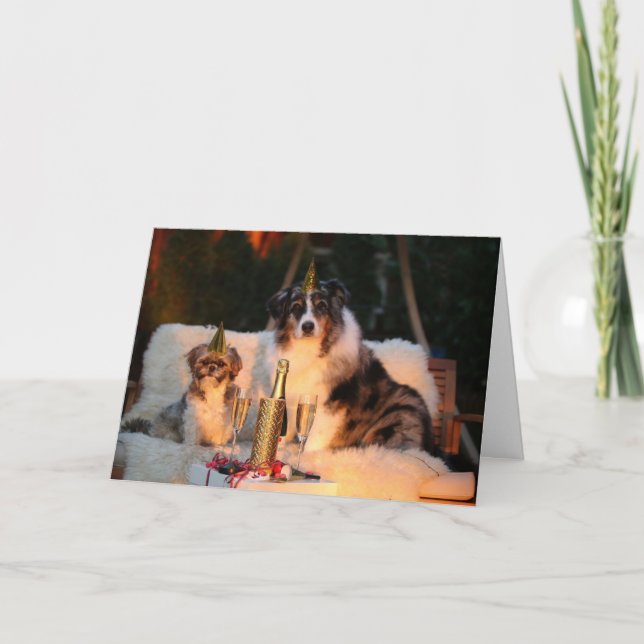 Cartão de Férias de Ano Novo para Dois Cães (Frente)