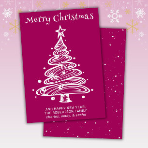 Cartão de Férias de Árvore de Natal Magenta, Rosa