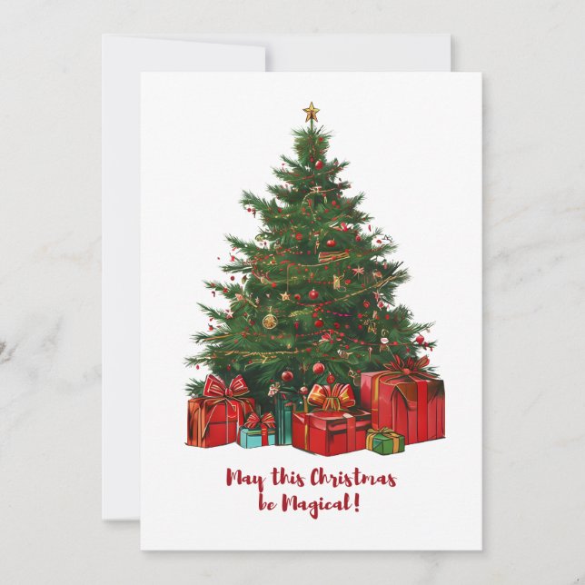 Cartão de Férias de Árvore de Natal Mágico (Frente)