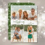 Cartão de Férias de Colagem de Fotos Feliz Natal 3<br><div class="desc">Os cartões de natal de Natal com fotos múltiplas apresentam Feliz Natal em letras quentes em um salto de neve no meio. Carregue três fotos e adicione a saudação e os nomes da sua família no verso. *ALTERE a cor no verso com nossa Ferramenta de Edição. Selecione Alta definição para...</div>