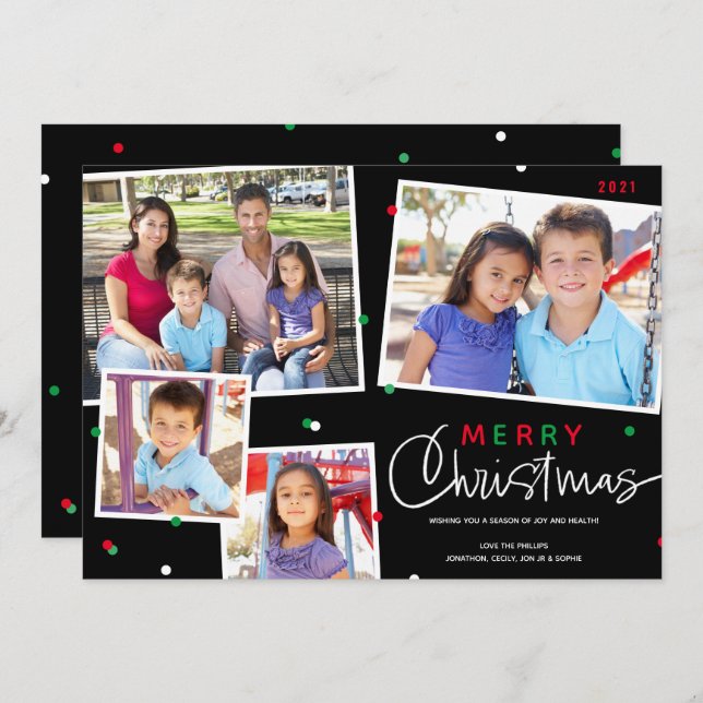Cartão de Férias de Colagem de Fotos Feliz Natal 4 (Frente/Verso)