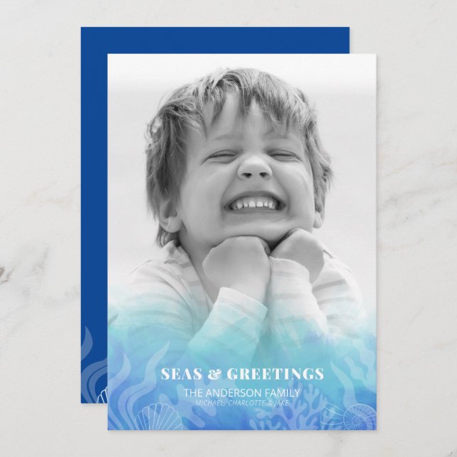 Cartão de Férias de Cores Aquáticas e Saudações (Frente/Verso)