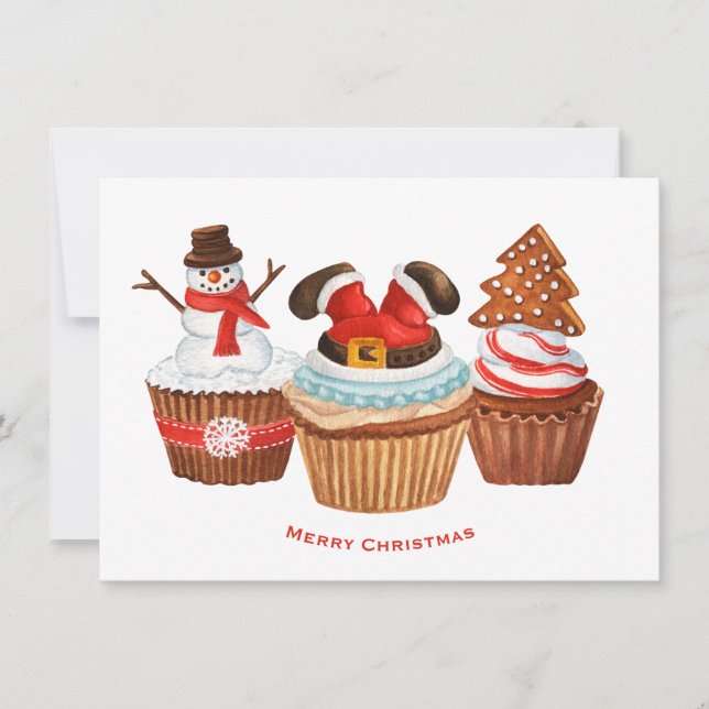 Cartão de Férias de Cupcakes Feliz de Natal (Frente)