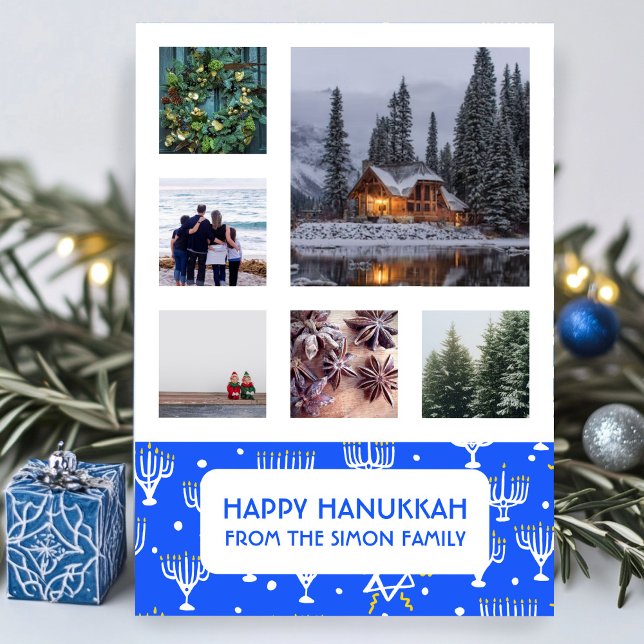 Cartão de Férias de Estrelas de FOTO PERSONALIZADO (HANUKKAH CUSTOM PHOTO Menorahs Stars Modern Holiday Card
)