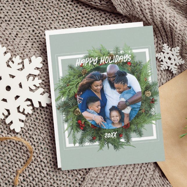Cartão de Férias de Família Modelo Personalizado (Family Holiday Card Custom Christmas Message)
