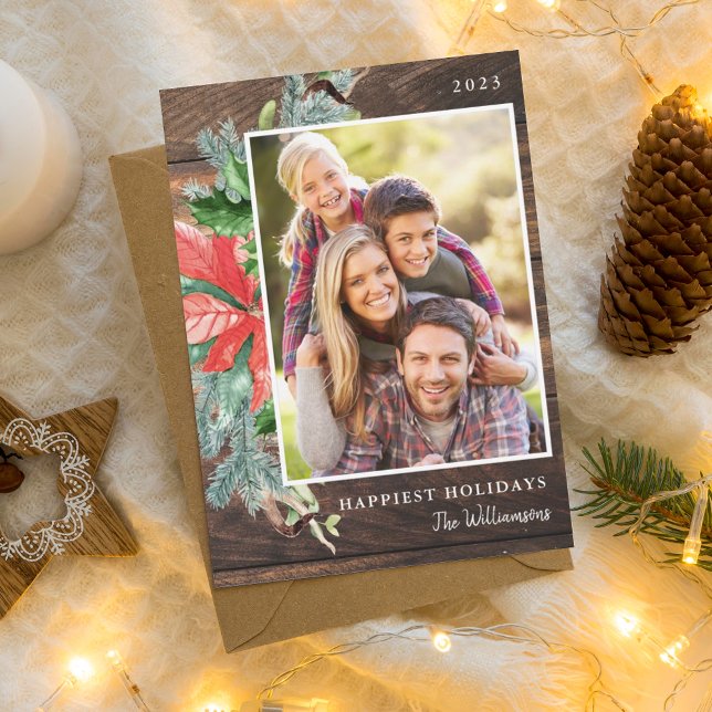 Cartão de Férias de Folhagem de Natal Russo (Rustic Christmas Foliage Photo Holiday Card)