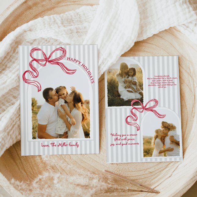 Cartão de Férias de Foto com Arco Listrado Moderno (Criador carregado)