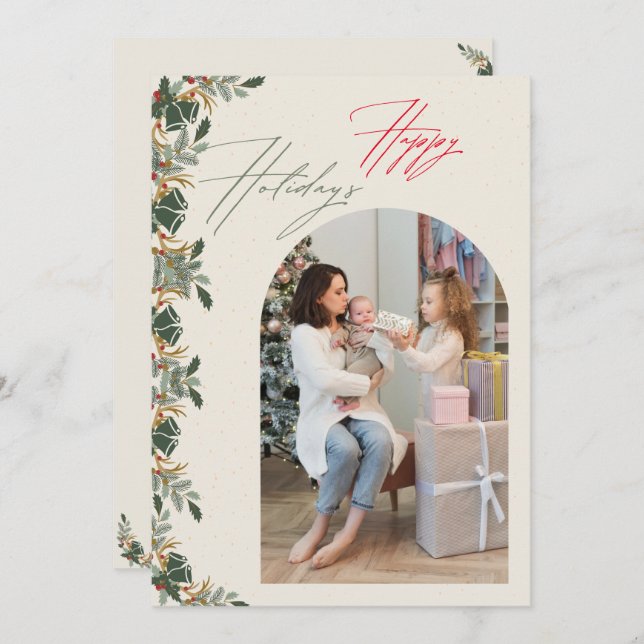 Cartão de Férias de Foto da Família Arco Minimalis (Frente/Verso)