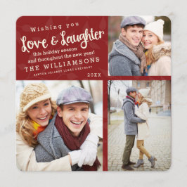 Cartão de Férias de Foto de Amor e Riso / Vermelho