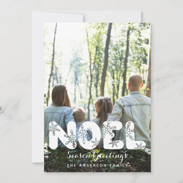 Cartão de Férias de Foto Noel Snowflakes (Frente)