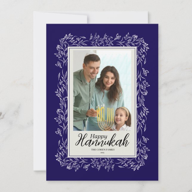 Cartão de Férias de Hannukah com Foto Simples da F (Frente)