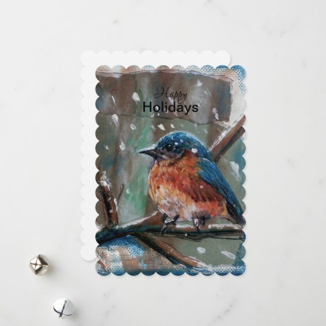 Cartão de Férias de Inverno Adorável para Aves Azu (Frente/Verso In Situ)