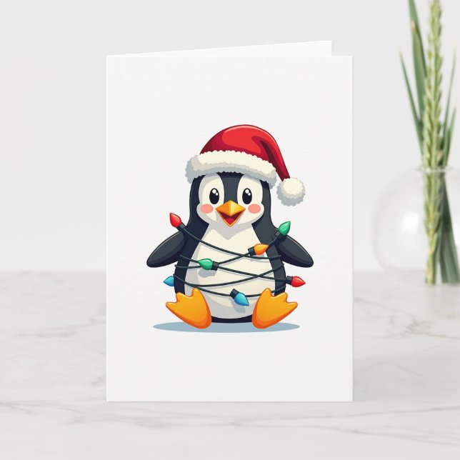 Cartão de Férias de Inverno de Natal para Pinguim (Frente)