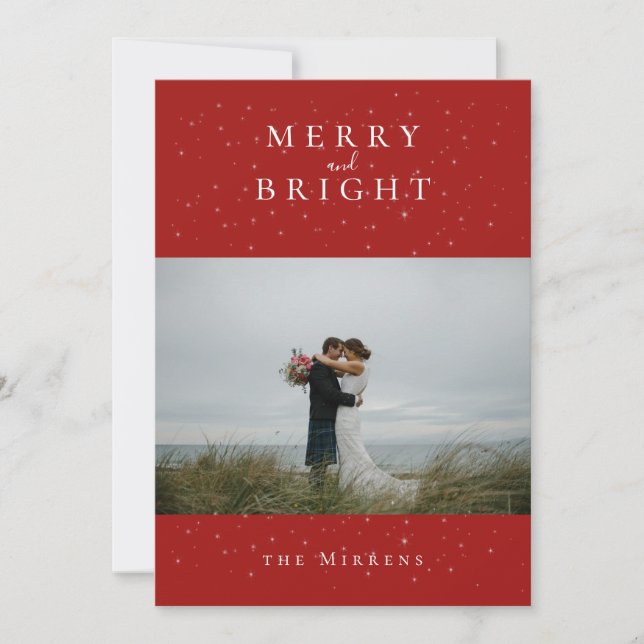 Cartão de Férias de Inverno Encantado Vermelho Fot (Frente)