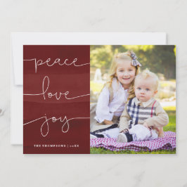 Cartão de Férias de Joy com Amor de Paz Pinto Verm