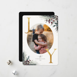 Cartão de Férias de Joy, Ouro Rustic Winter Boughe