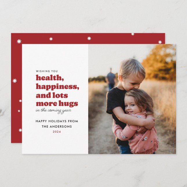 Cartão de Férias de Muitos Mais Hugs (Vermelho) (Frente/Verso)
